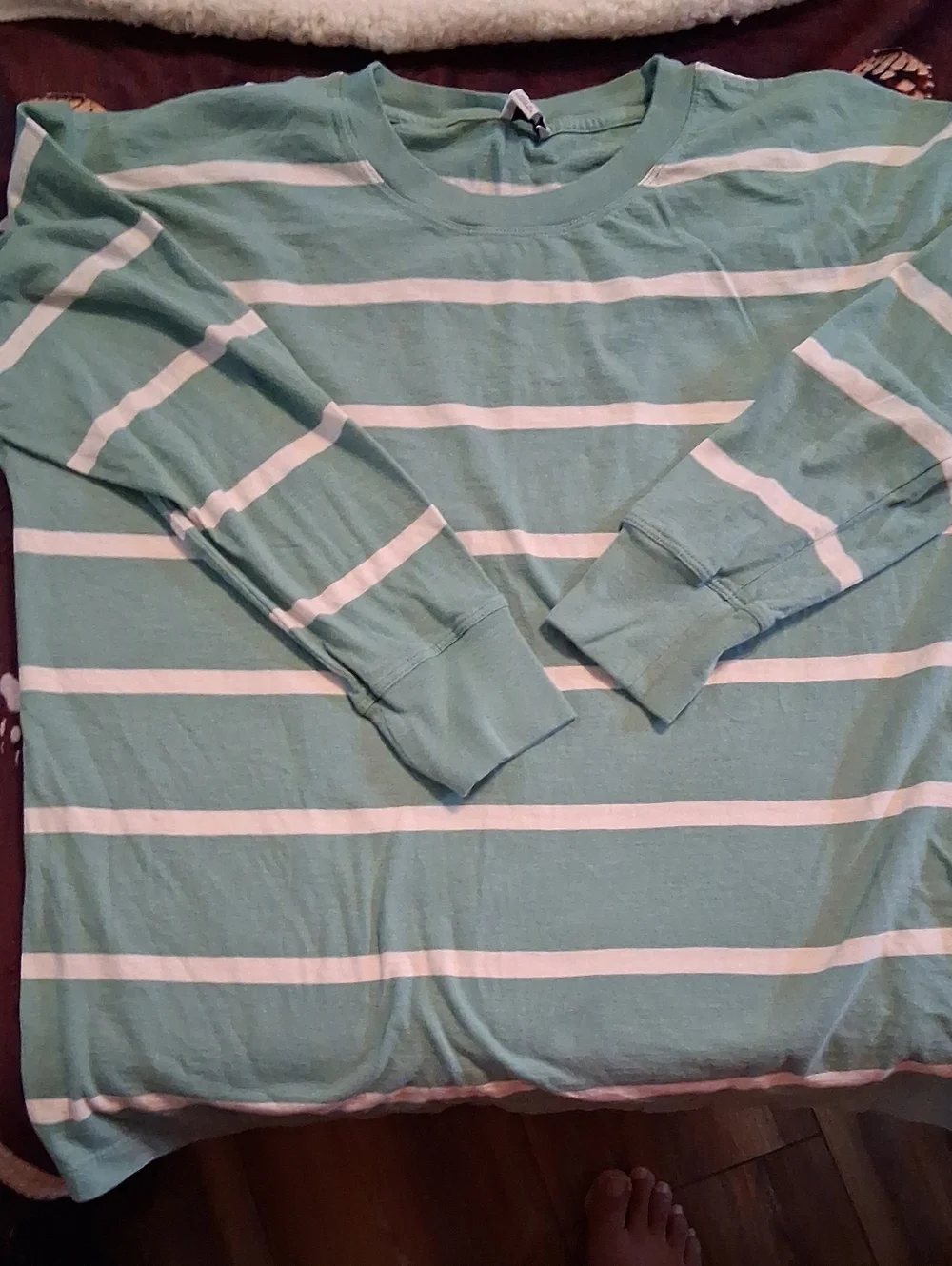 J. Crew Mint Green & White Striped Long-Sleeve Crewneck